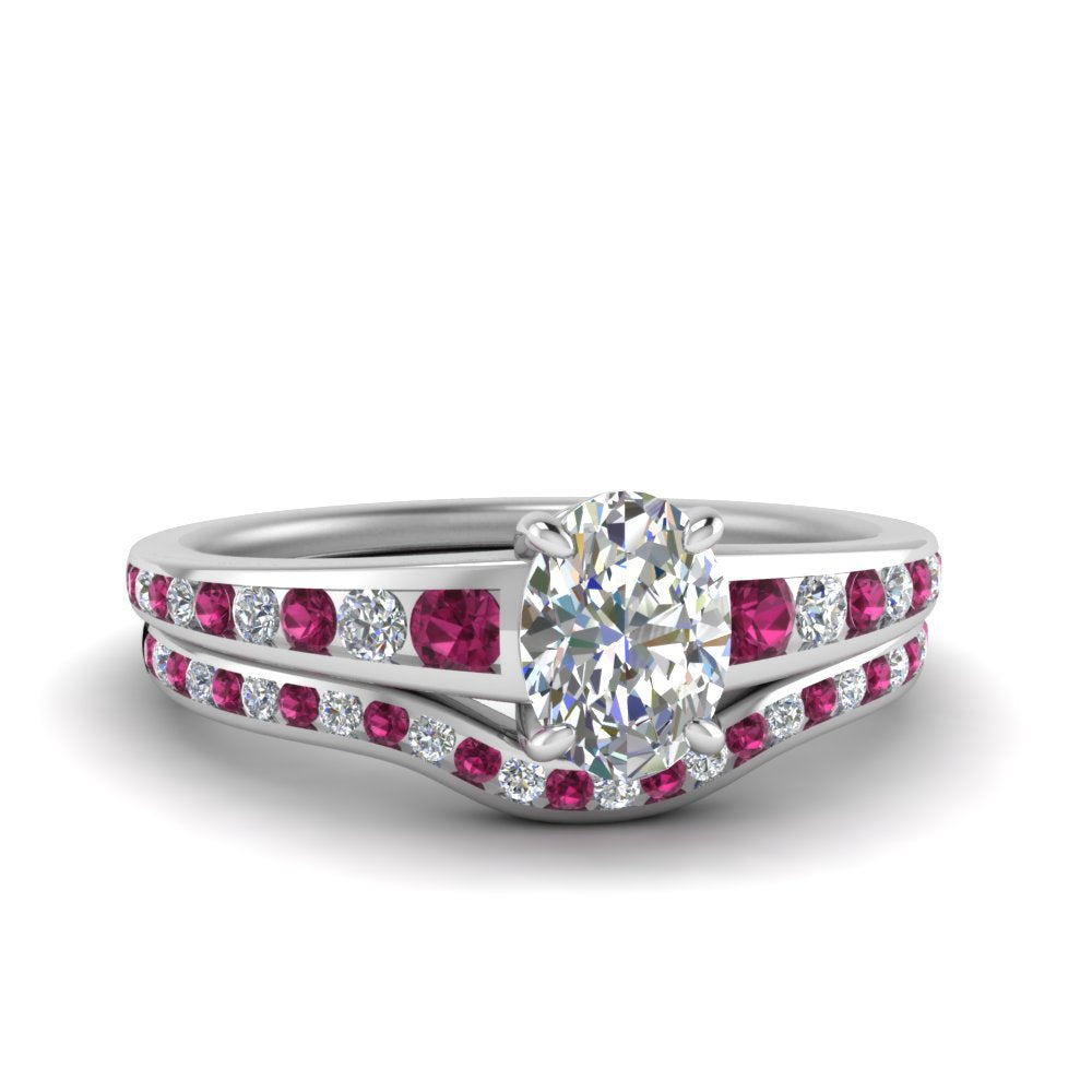 oval-shaped-graduated-channel-diamond-wedding-set-with-pink-sapphire-in-FD122866OVGSADRPI-NL-WG