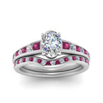 Load image into Gallery viewer, oval-shaped-graduated-channel-diamond-wedding-set-with-pink-sapphire-in-FD122866OVGSADRPI-NL-WG

