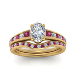 Load image into Gallery viewer, oval-shaped-graduated-channel-diamond-wedding-set-with-pink-sapphire-in-FD122866OVGSADRPI-NL-YG
