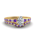 Load image into Gallery viewer, oval-shaped-graduated-channel-diamond-wedding-set-with-purple-topaz-in-FD122866OVGVITO-NL-YG
