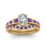 Load image into Gallery viewer, oval-shaped-graduated-channel-diamond-wedding-set-with-purple-topaz-in-FD122866OVGVITO-NL-YG
