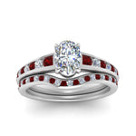 Load image into Gallery viewer, oval-shaped-graduated-channel-diamond-wedding-set-with-ruby-in-FD122866OVGRUDR-NL-WG
