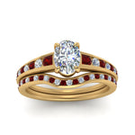 Load image into Gallery viewer, oval-shaped-graduated-channel-diamond-wedding-set-with-ruby-in-FD122866OVGRUDR-NL-YG
