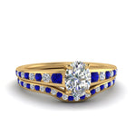 Load image into Gallery viewer, oval-shaped-graduated-channel-diamond-wedding-set-with-sapphire-in-FD122866OVGSABL-NL-YG
