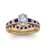 Load image into Gallery viewer, oval-shaped-graduated-channel-diamond-wedding-set-with-sapphire-in-FD122866OVGSABL-NL-YG
