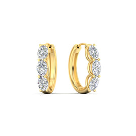 Oval Huggie Hoops 3 Stone Earrings
