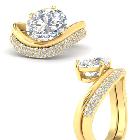 Pave Band with Wave Solitaire Ring