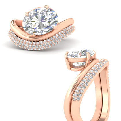 Pave Band with Wave Solitaire Ring