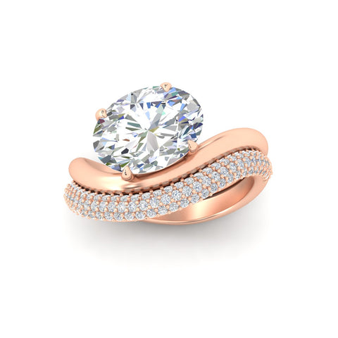 Pave Band with Wave Solitaire Ring
