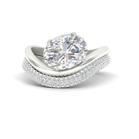 Pave Band with Wave Solitaire Ring