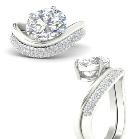 Pave Band with Wave Solitaire Ring