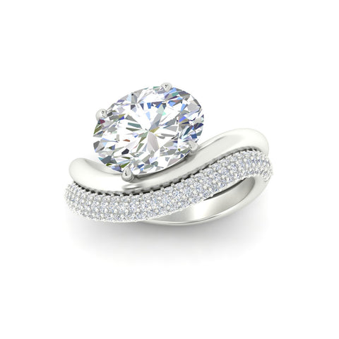 Pave Band with Wave Solitaire Ring