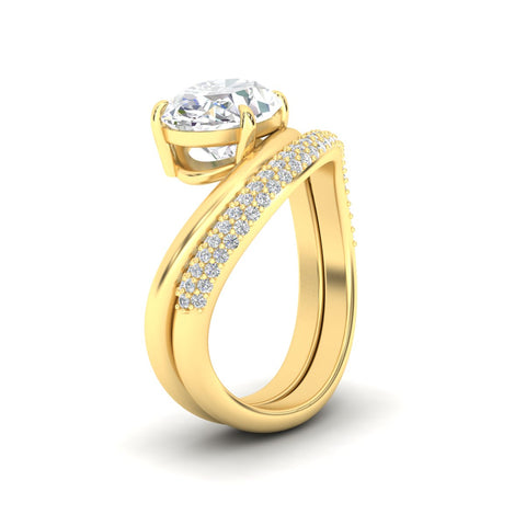 Pave Band with Wave Solitaire Ring