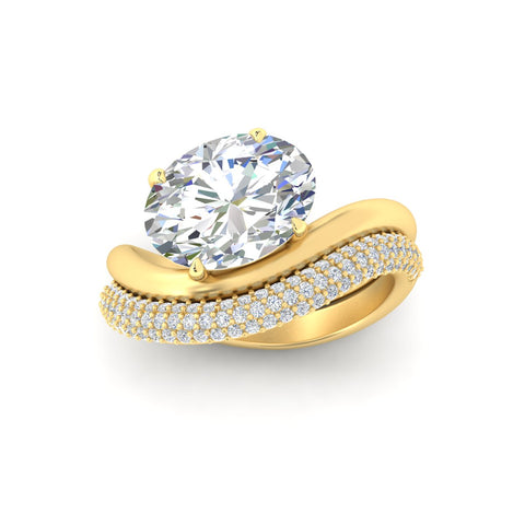 Pave Band with Wave Solitaire Ring
