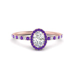 Load image into Gallery viewer, oval-shaped-purple-topaz-halo-petite-engagement-ring-in-rose-gold-FD8523OVRGVITOANGLE3-NL-RG