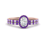 Load image into Gallery viewer, oval-shaped-purple-topaz-halo-wedding-ring-set-in-rose-gold-FD8523OVGVITO-NL-RG
