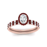 Load image into Gallery viewer, oval-shaped-ruby-halo-wedding-ring-set-in-rose-gold-FD8523OVGRUDR-NL-RG

