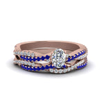 Load image into Gallery viewer, oval-shaped-simple-diamond-twisted-vine-bridal-ring-sets-with-blue-sapphire-in-14K-rose-gold-FD8233OVGSABL-NL-RG
