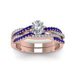 Load image into Gallery viewer, oval-shaped-simple-diamond-twisted-vine-bridal-ring-sets-with-blue-sapphire-in-14K-rose-gold-FD8233OVGSABL-NL-RG

