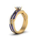 Load image into Gallery viewer, oval-shaped-simple-diamond-twisted-vine-bridal-ring-sets-with-blue-sapphire-in-14K-yellow-gold-FD8233OVGSABL-NL-YG
