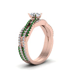 Load image into Gallery viewer, oval-shaped-simple-diamond-twisted-vine-bridal-ring-sets-with-emerald-in-14K-rose-gold-FD8233OVGEMGR-NL-RG
