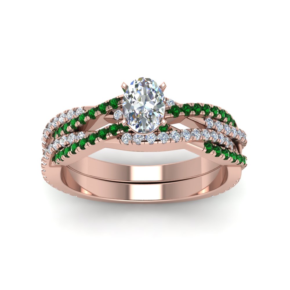 oval-shaped-simple-diamond-twisted-vine-bridal-ring-sets-with-emerald-in-14K-rose-gold-FD8233OVGEMGR-NL-RG