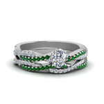 Load image into Gallery viewer, oval-shaped-simple-diamond-twisted-vine-bridal-ring-sets-with-emerald-in-14K-white-gold-FD8233OVGEMGR-NL-WG
