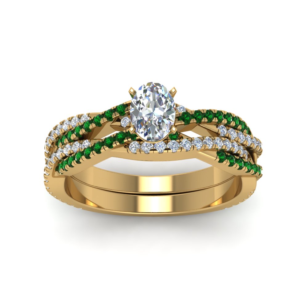 oval-shaped-simple-diamond-twisted-vine-bridal-ring-sets-with-emerald-in-14K-yellow-gold-FD8233OVGEMGR-NL-YG