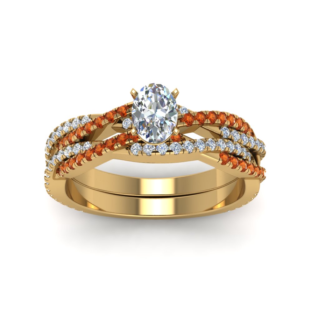 oval-shaped-simple-diamond-twisted-vine-bridal-ring-sets-with-orange-sapphire-in-14K-yellow-gold-FD8233OVGSAOR-NL-YG