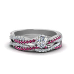 Load image into Gallery viewer, oval-shaped-simple-diamond-twisted-vine-bridal-ring-sets-with-pink-sapphire-in-14K-white-gold-FD8233OVGSADRPI-NL-WG

