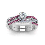 Load image into Gallery viewer, oval-shaped-simple-diamond-twisted-vine-bridal-ring-sets-with-pink-sapphire-in-14K-white-gold-FD8233OVGSADRPI-NL-WG
