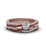 Load image into Gallery viewer, oval-shaped-simple-diamond-twisted-vine-bridal-ring-sets-with-ruby-in-14K-rose-gold-FD8233OVGRUDR-NL-RG
