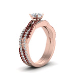 Load image into Gallery viewer, oval-shaped-simple-diamond-twisted-vine-bridal-ring-sets-with-ruby-in-14K-rose-gold-FD8233OVGRUDR-NL-RG
