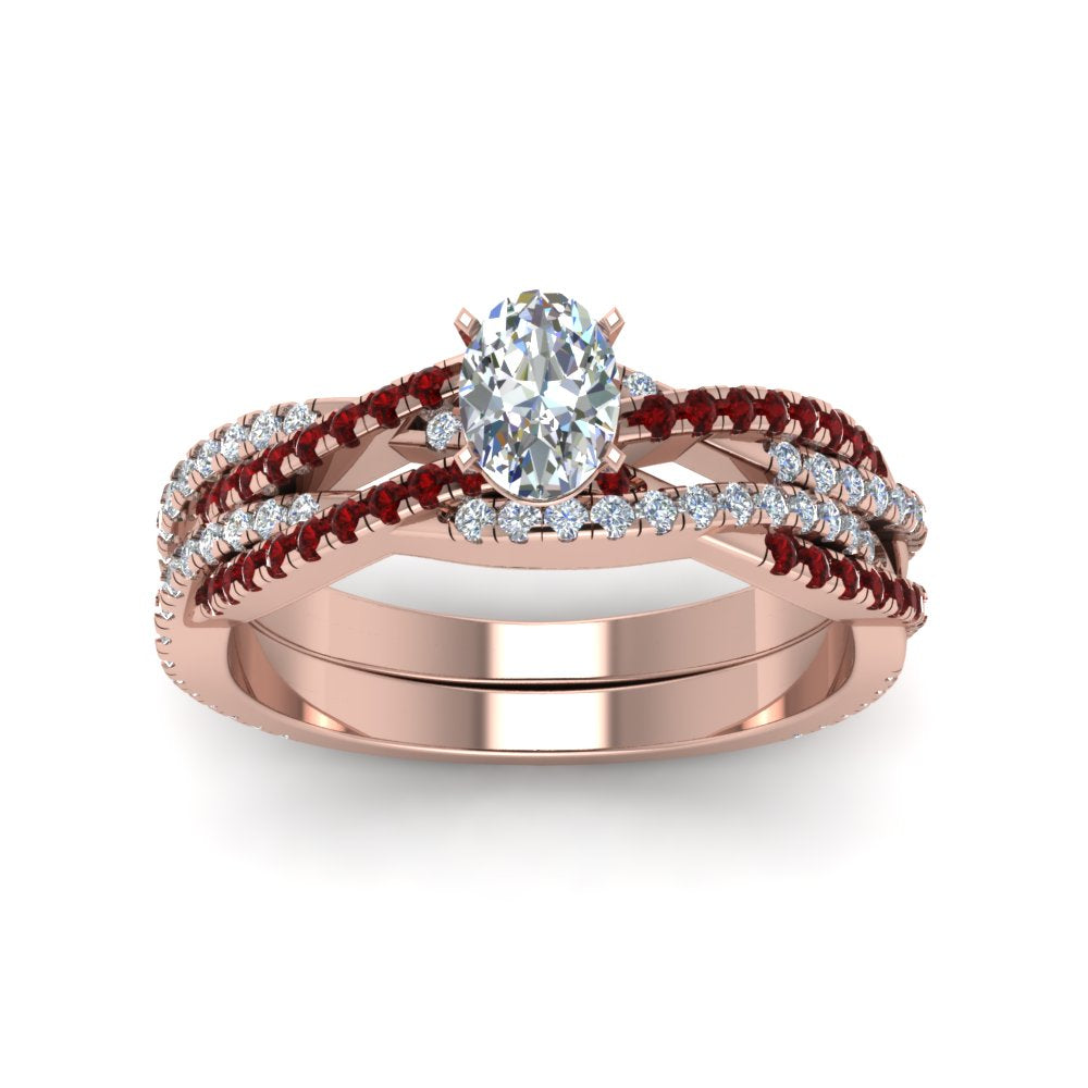 oval-shaped-simple-diamond-twisted-vine-bridal-ring-sets-with-ruby-in-14K-rose-gold-FD8233OVGRUDR-NL-RG