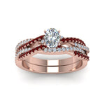 Load image into Gallery viewer, oval-shaped-simple-diamond-twisted-vine-bridal-ring-sets-with-ruby-in-14K-rose-gold-FD8233OVGRUDR-NL-RG
