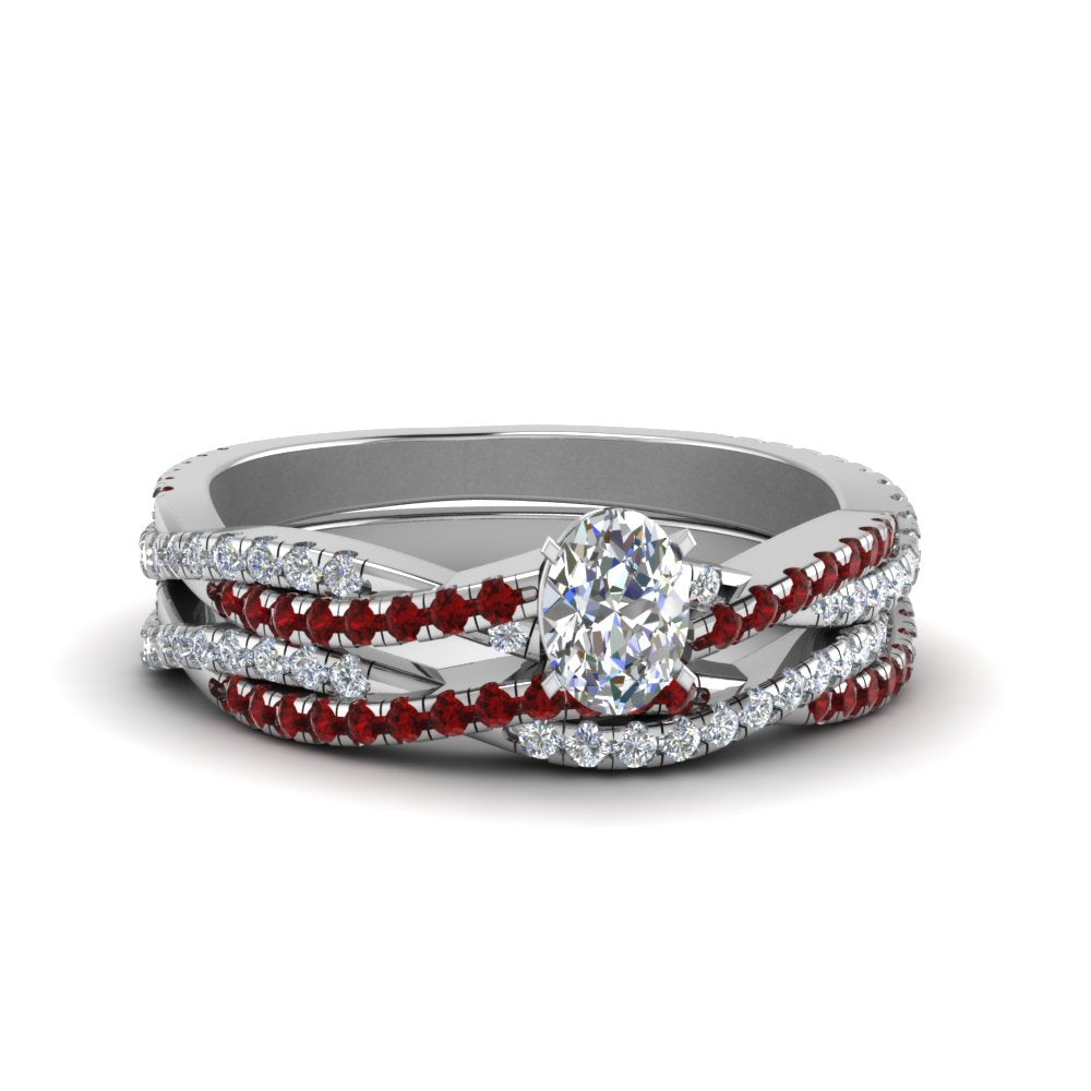 oval-shaped-simple-diamond-twisted-vine-bridal-ring-sets-with-ruby-in-14K-white-gold-FD8233OVGRUDR-NL-WG