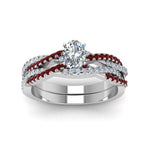 Load image into Gallery viewer, oval-shaped-simple-diamond-twisted-vine-bridal-ring-sets-with-ruby-in-14K-white-gold-FD8233OVGRUDR-NL-WG
