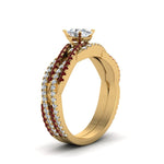 Load image into Gallery viewer, oval-shaped-simple-diamond-twisted-vine-bridal-ring-sets-with-ruby-in-14K-yellow-gold-FD8233OVGRUDR-NL-YG
