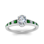 Load image into Gallery viewer, oval-shaped-swirl-engraved-channel-accent-diamond-engagement-ring-with-emerald-in-FD122866OVRGEMGR-NL-WG