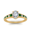 Load image into Gallery viewer, oval-shaped-swirl-engraved-channel-accent-diamond-engagement-ring-with-emerald-in-FD122866OVRGEMGR-NL-YG