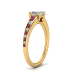 Load image into Gallery viewer, oval-shaped-swirl-engraved-channel-accent-diamond-engagement-ring-with-pink-sapphire-in-FD122866OVRGSADRPI-NL-YG