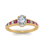 Load image into Gallery viewer, oval-shaped-swirl-engraved-channel-accent-diamond-engagement-ring-with-pink-sapphire-in-FD122866OVRGSADRPI-NL-YG