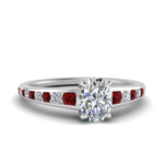 Load image into Gallery viewer, oval-shaped-swirl-engraved-channel-accent-diamond-engagement-ring-with-ruby-in-FD122866OVRGRUDR-NL-WG