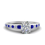 Load image into Gallery viewer, oval-shaped-swirl-engraved-channel-accent-diamond-engagement-ring-with-sapphire-in-FD122866OVRGSABL-NL-WG