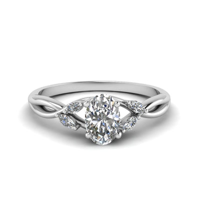 Oval Shaped Twisted Marquise Accents Diamond Ring