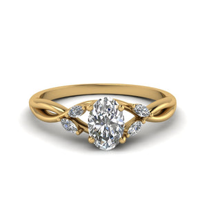 Oval Shaped Twisted Marquise Accents Diamond Ring