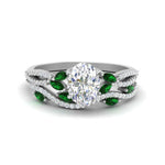 Load image into Gallery viewer, oval-shaped-twisted-vine-luxury-emerald-bridal-ring-set-in-white-gold-FDENR3211OVGEMGRANGLE3-NL-WG