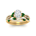 Load image into Gallery viewer, oval-shaped-twisted-vine-luxury-emerald-bridal-ring-set-in-yellow-gold-FDENR3211OVGEMGRANGLE3-NL-YG