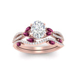 Load image into Gallery viewer, oval-shaped-twisted-vine-luxury-pink-sapphire-bridal-ring-set-in-rose-gold-FDENR3211OVGSADRPIANGLE3-NL-RG