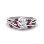 Load image into Gallery viewer, oval-shaped-twisted-vine-luxury-pink-sapphire-bridal-ring-set-in-white-gold-FDENR3211OVGSADRPIANGLE3-NL-WG
